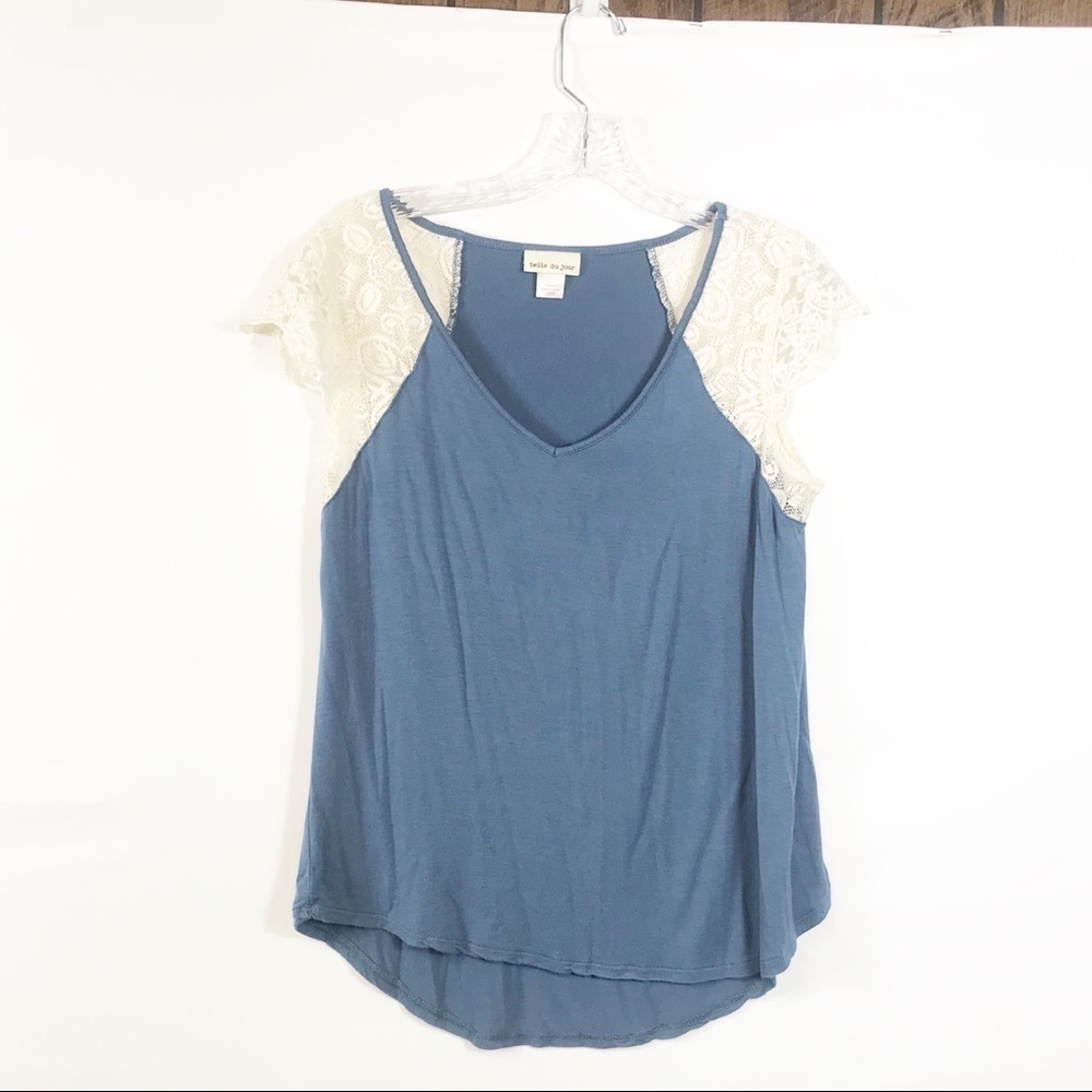 Belle du Jour Women's Blue Top with Lace Size L